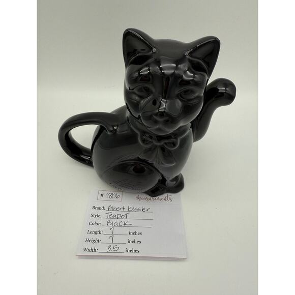 Vintage Albert Kessler Black Glossy Kitty Sitting Lucky Cat Small 7 Tall Teapot - Picture 8 of 8